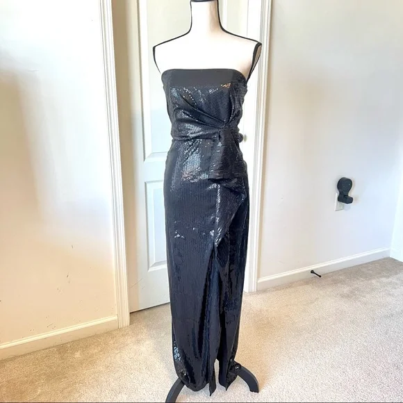LULU’S Strapless Sequin Gown With Ruffled Waist—SZ. Small - Picture 1 of 15